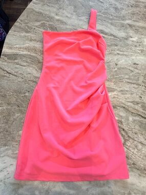 Hidden Label XS Coral Pink One Shoulder Ruched Bodycon Dress